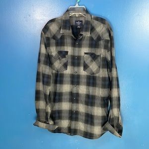Plaid Grey and Blue Button Up Shirt from American Eagle Outfitters